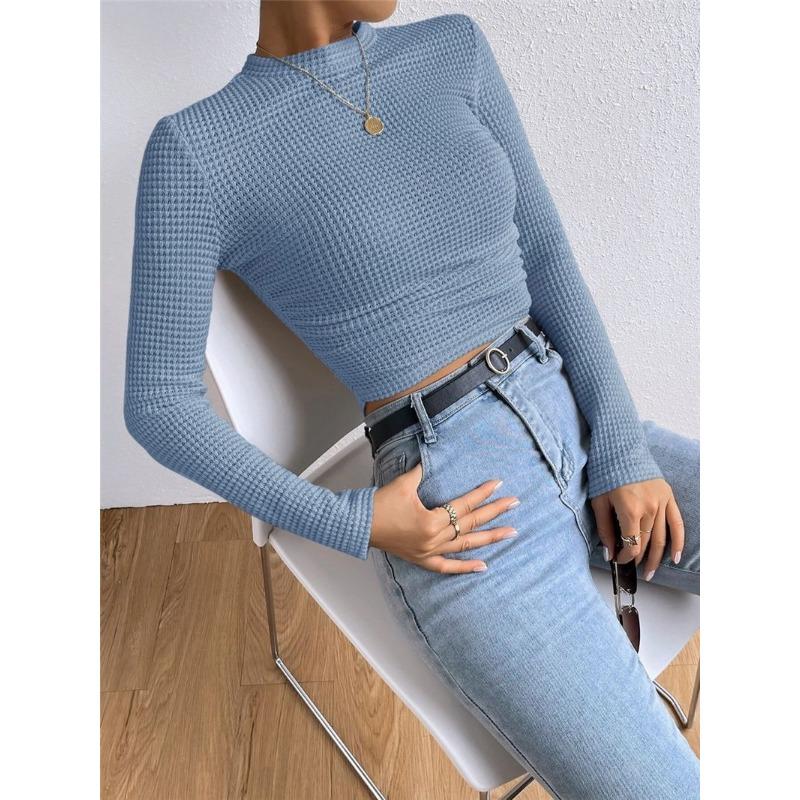 Универсальная женская футболка в клетку с длинными рукавами Slim Fit