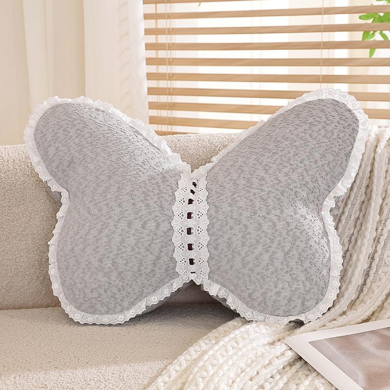 Плюшевая подушка-бабочка из шенилла, окрашенной пряжи, большая, однотонная, с прострочкой, мягкая подушка, декоративная подушка для дивана