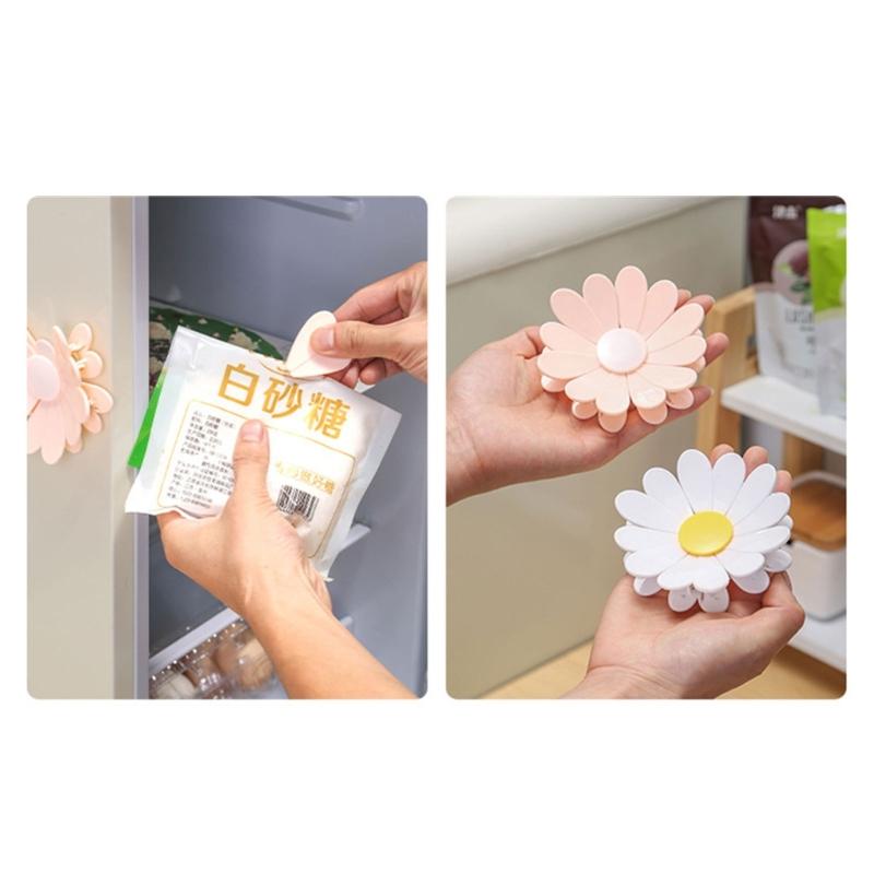 Декоративный зажим для холодильника с сильным захватом, дизайн "Маленькие ромашки", материалы пружинное железо, для кухонного хранения, дорожный, портативный, герметизирующий