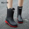 Women's Mid-Calf Rain Boots Rubber Shoes Winter Rain Boots Cotton-Padded Warm-Keeping Waterproof Women's Non-Slip Shoes