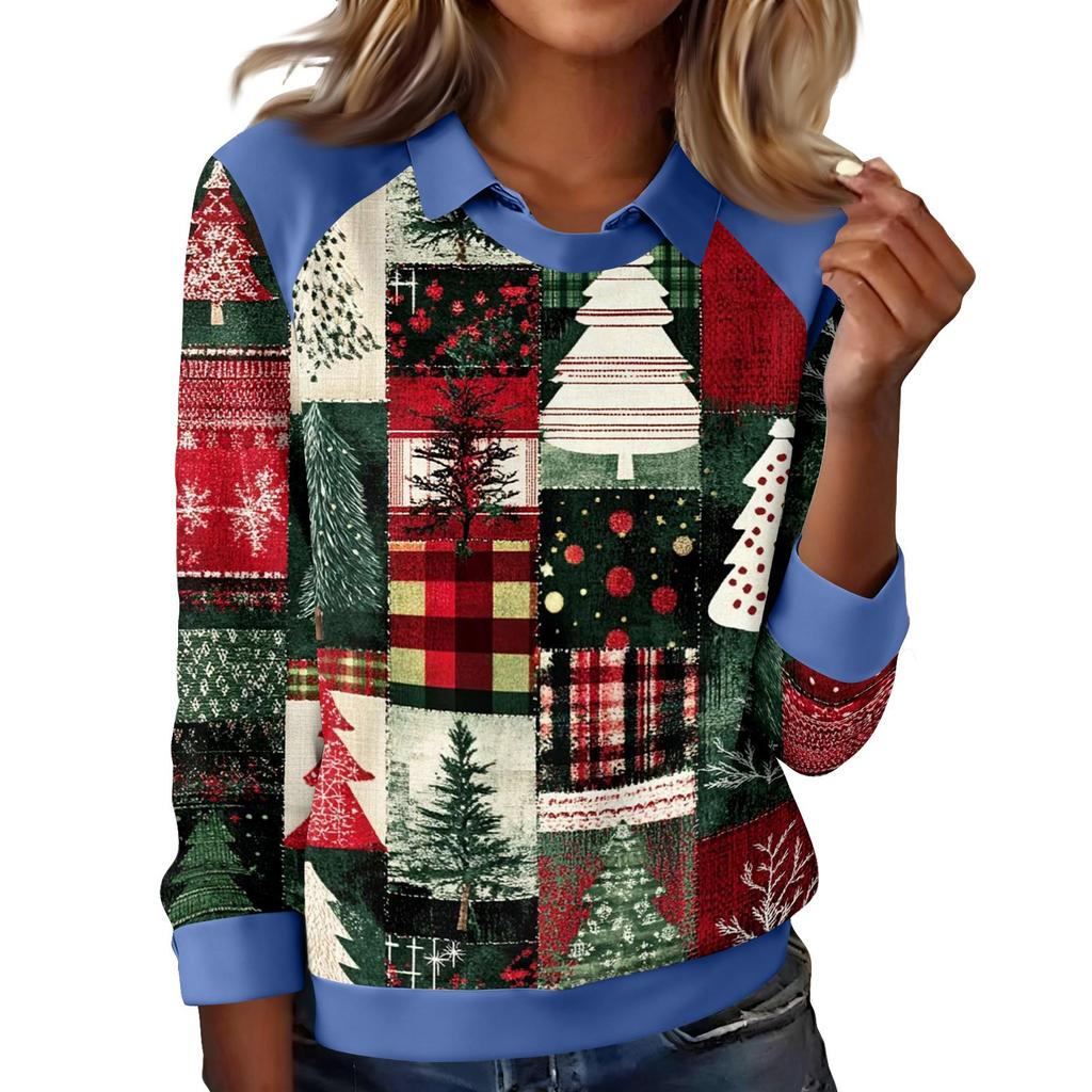 Women's Fashion Christmas Printed Long-Sleeve Pullover Top