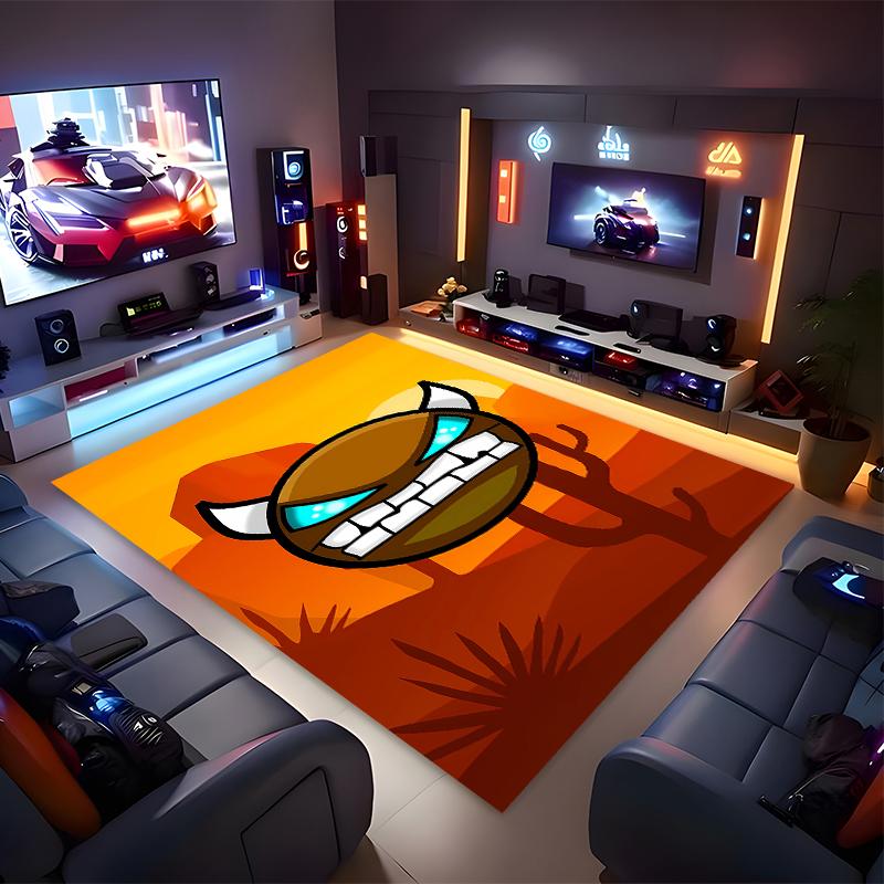 1pc Geometry Dash5 Print Area Rug - Soft, Washable Non-Slip Indoor Mat for Office Chairs, Living Room, Home Office Decorative Rug