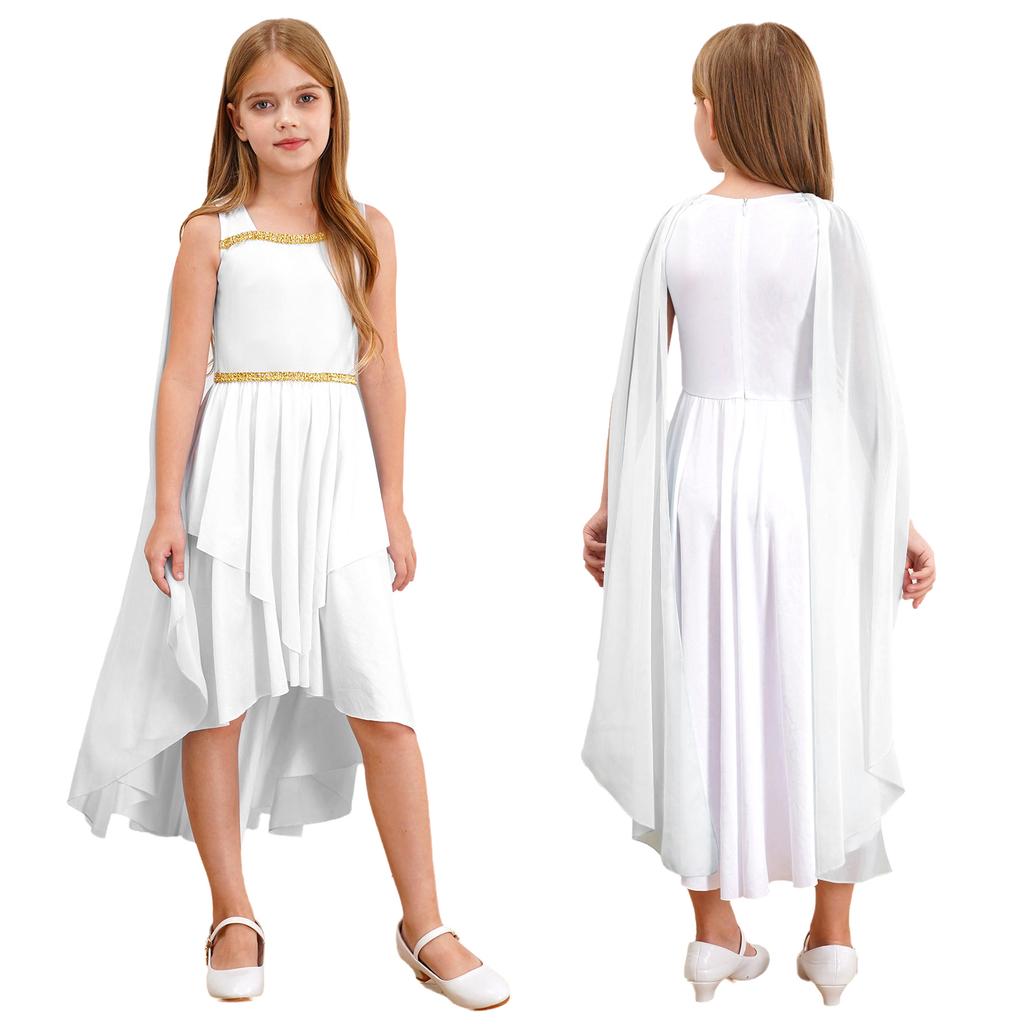 Versatile Ancient Toga Dress for Girls: One-Piece Flowy Costume, Easy to Style as Greek, Roman or Egyptian Princess