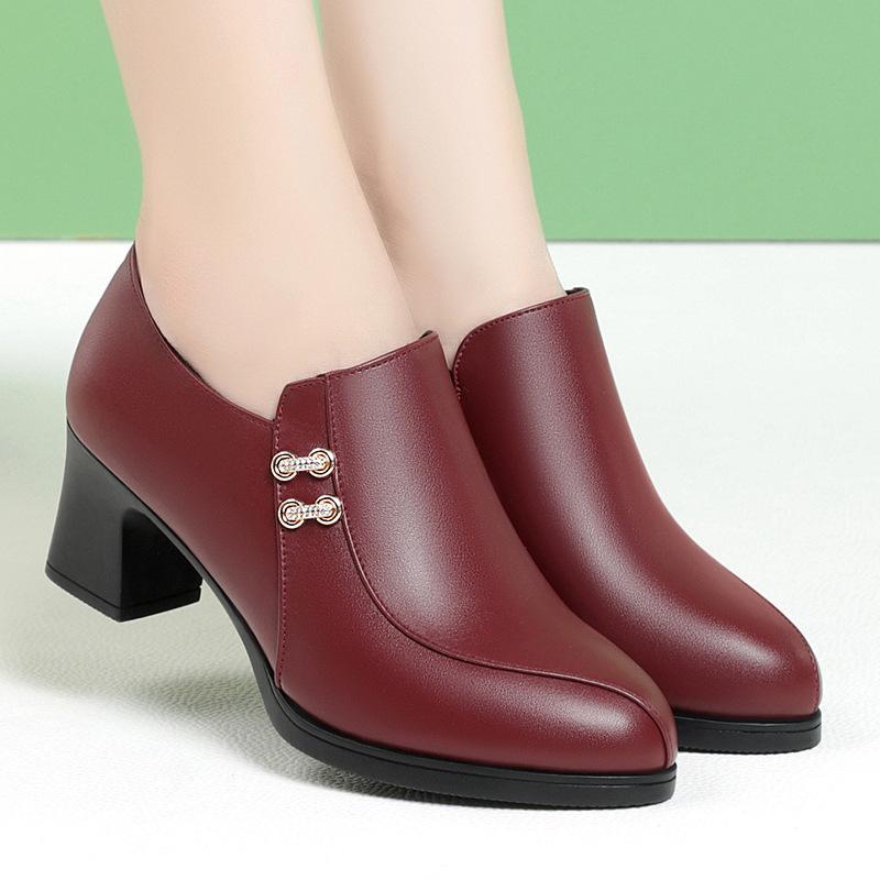 Fashion Thick Heel Deep Mouth Pumps Women Shoes 2025 Black High Heels Shoes Ladies Leather Shoe Office