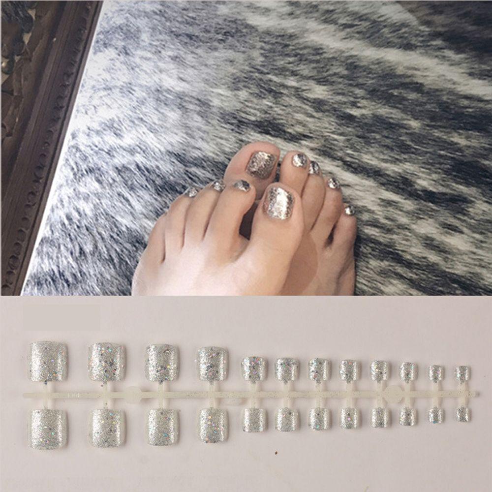 Fashion False Gel Glitter Strip Short Square Fake Toenails Toe Nails Nail Art Toes Nails Decor