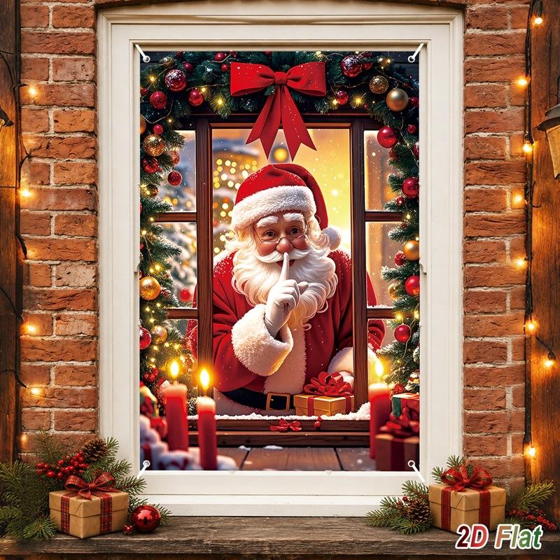 Merry Christmas Window Decoration Backdrop Cute Christmas Elves Snowman Santa Claus Christmas Party Supplies Window Decor Banne
