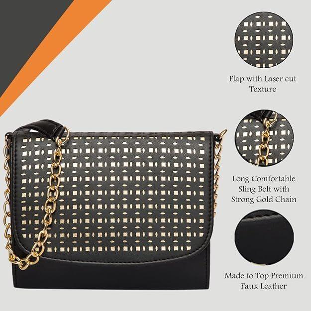 Женская сумка через плечо с лазерной резкой и золотой цепочкой