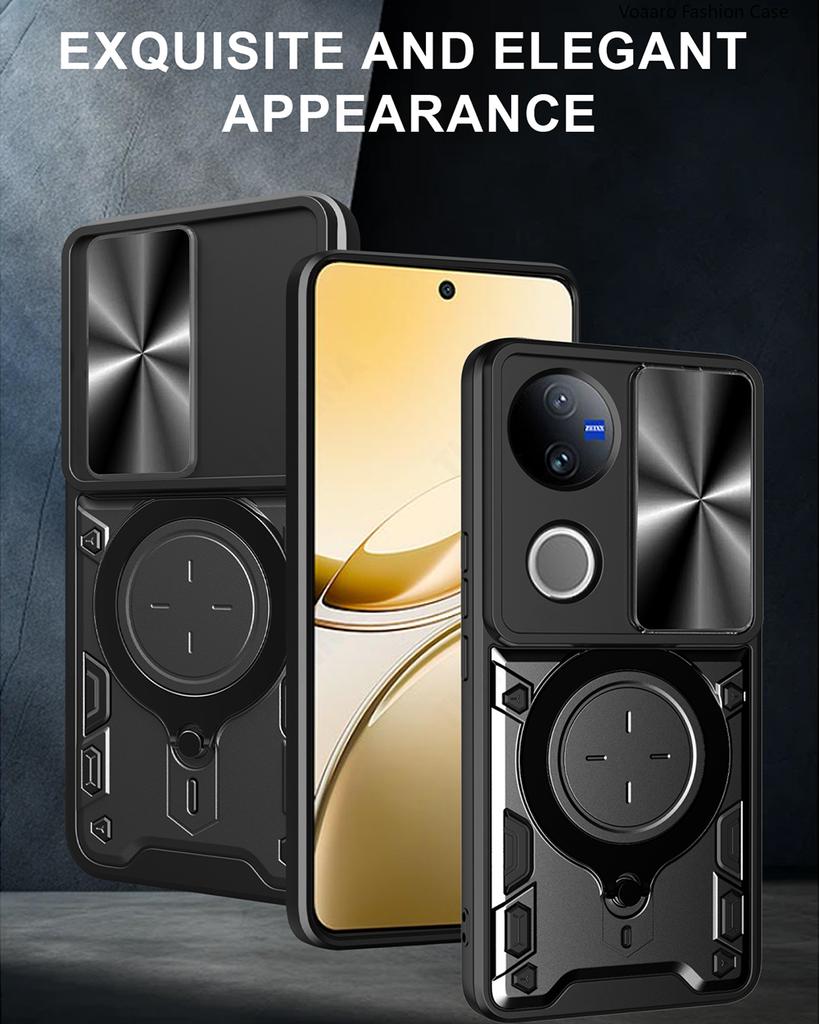 Slide Lens Push Window Armor Funda for Vivo V50 5G Global Case for Vivo V50 5G Global Case Magnetic Ring Stand Holder Cover