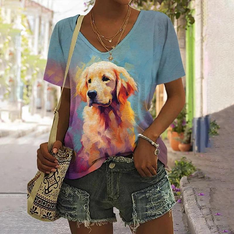 Vintage Animal Women's T-Shirt Top V Neck Shirt