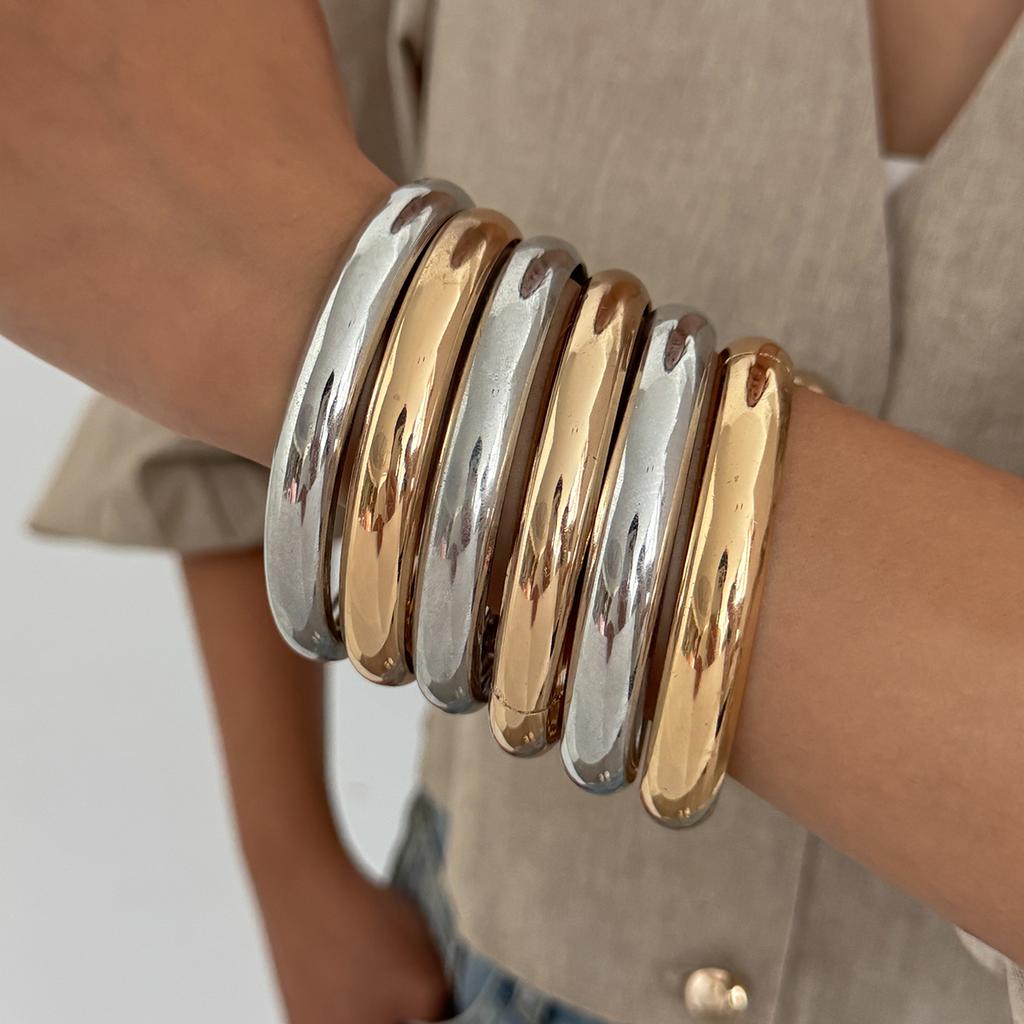 SHIXIN Minimalist Smooth Surface Stackable Round Bracelet for Women Elegant Glossy Mixed Color Geometry Wide Bangle Jewelry Gift