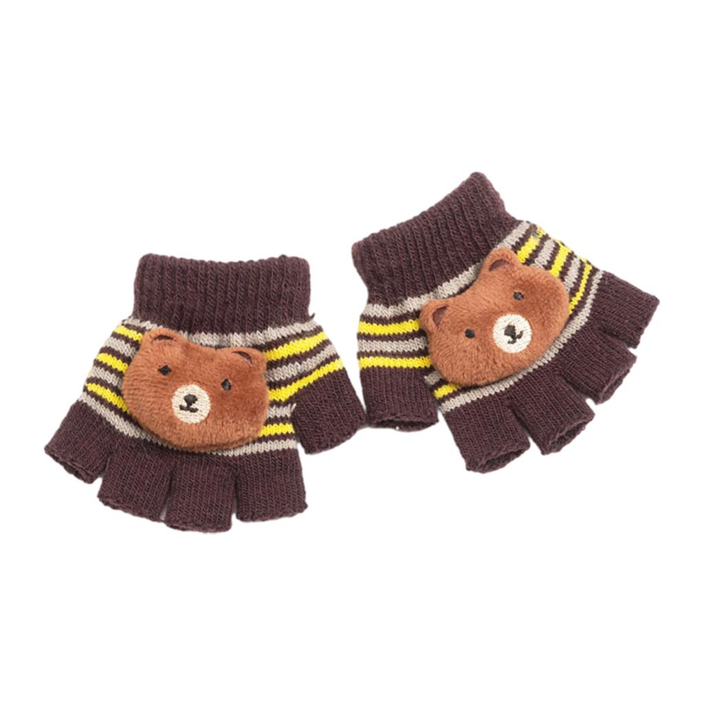 Toddler Half Finger Gloves Cartoon Warm Gloves Knitted Mittens Winter Thick Gloves Indoor Gloves for Little Girls Boy