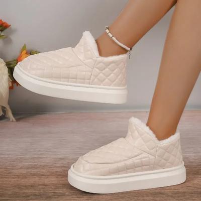 2024 Горячая Распродажа Женская Обувь Слипоны Женские Сапоги Зимние Круглый Носок Однотонные Плюшевые Теплые На Среднем Каблуке Водонепроницаемые Лаконичные Зимние Сапоги