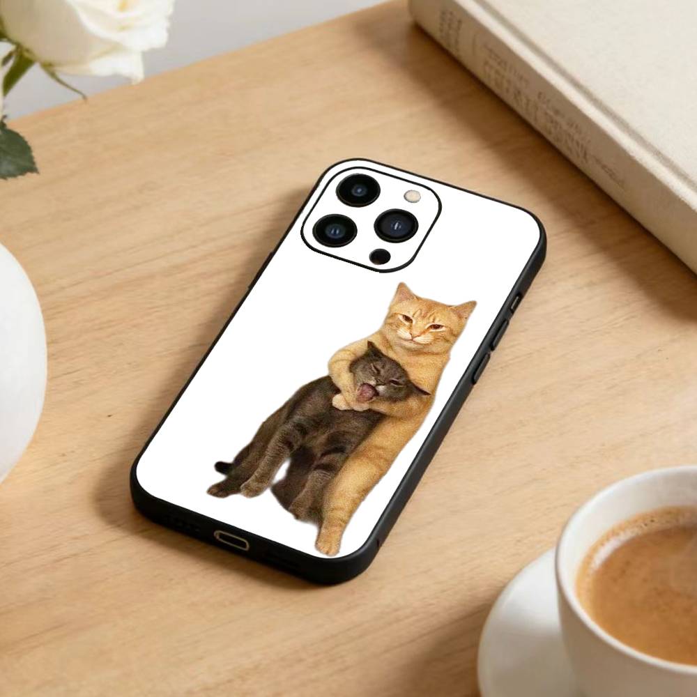 Глупая КОШКА с большими глазами Забавная чехол для телефона Для iPhone17,16,15,14,13,12 Plus,Max Мягкий силиконовый Черный чехол