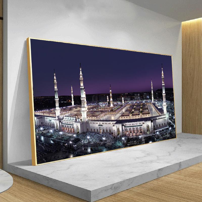 Исламский плакат, здание, ночной пейзаж, холст, картины, Мекка, мусульманская мечеть, принт, религия, настенная художественная картина, украшение дома, Куадрос
