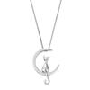 Moon Cat Sterling Silver Clavicle Necklace for Women – Simple, Cute, Versatile Accessory