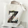 26 Letters Flower Tote Bag For Women Eco Reusable Shoulder Bagslarge Capacity Canvas Casual Harajuku Shopping Shopper Handbag