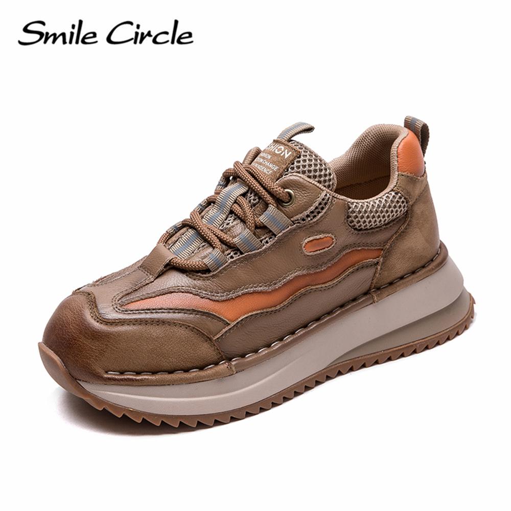 Женские кроссовки из натуральной кожи с круглым носком, увеличивающие рост, модные повседневные туфли на толстой подошве