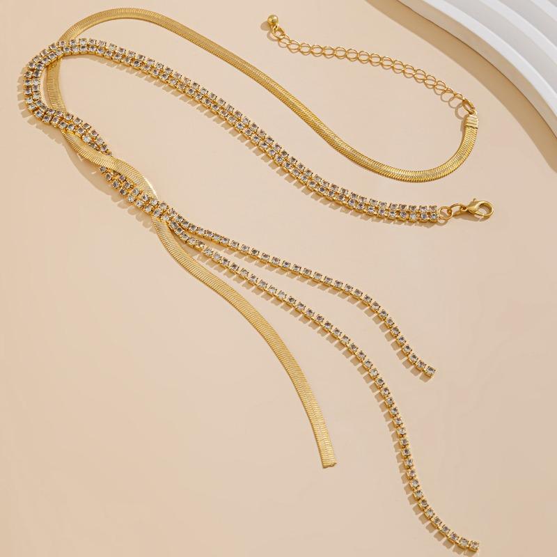 Крутое минималистичное медное ожерелье-цепочка в виде змеи для женщин, модное плетеное ожерелье с кристаллами и длинной кисточкой на ключицы, ожерелья, ювелирные изделия