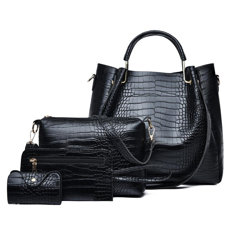 Women's Bag New Fashion Crocodile Pattern Four-piece Set, Mother and Child Bag, Shoulder Portable Messenger Bag