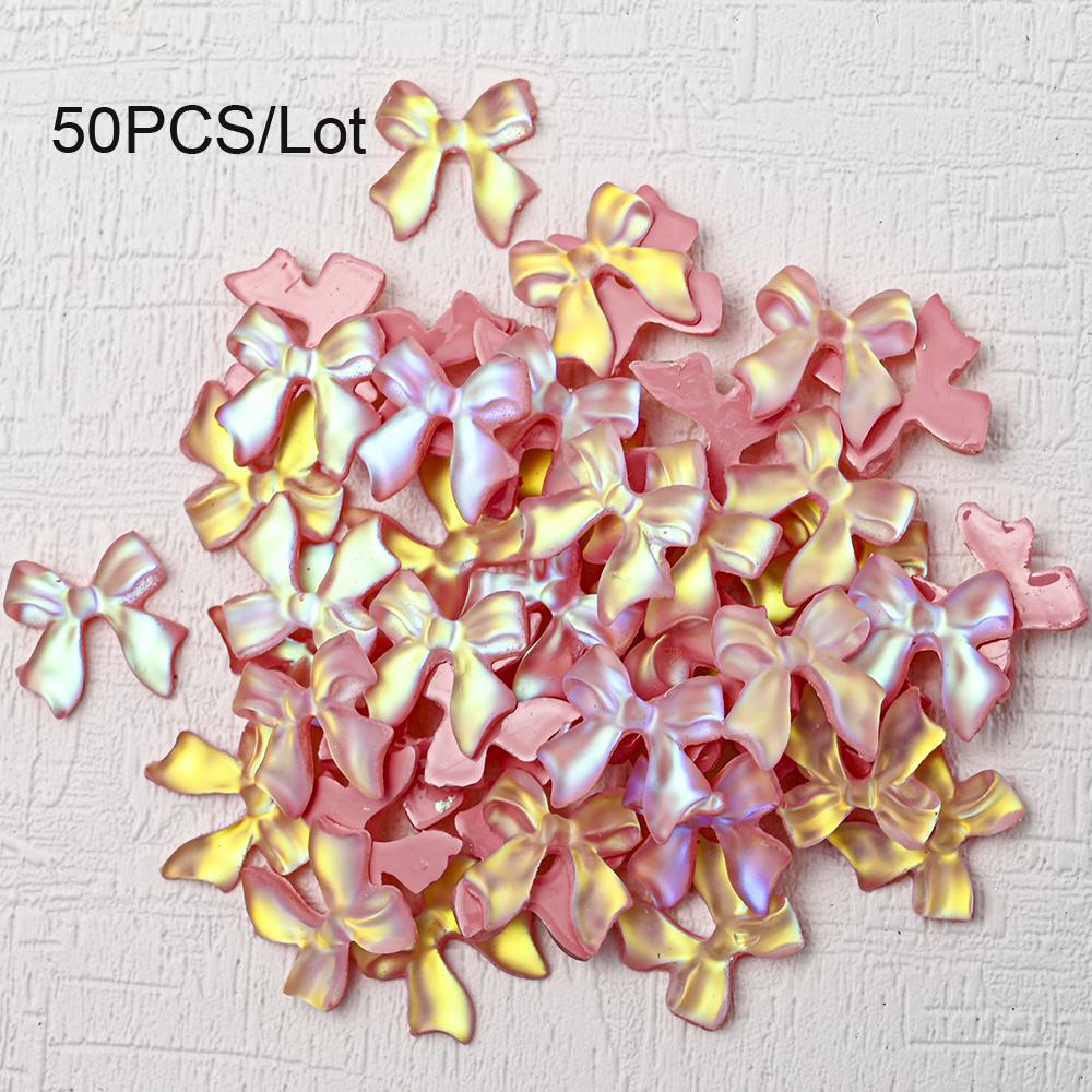 50/100 шт., розовые, белые, кавайные, бантики для ногтей, 3D, смоляные, бантики, плоские, для ногтей, 8*10 мм, стразы для дизайна ногтей, украшения #галстук-бабочка