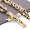 Jesus Crucifixion Cross Necklace for Men Women Gold Silver Black Color Stainless Steel Byzanine Chain Crucifix Pendant