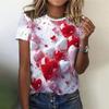 Summer Women's 3D Printed T-shirt Red Valentine's Day Love Pattern Series Fashion Casual Round Neck Short-sleeved T-shirt