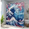 1 шт. Шторка для душа «Цветущая сакура и волны» - Потрясающий декор для ванной в японском стиле, полиэстеровая ткань с 12 крючками,
