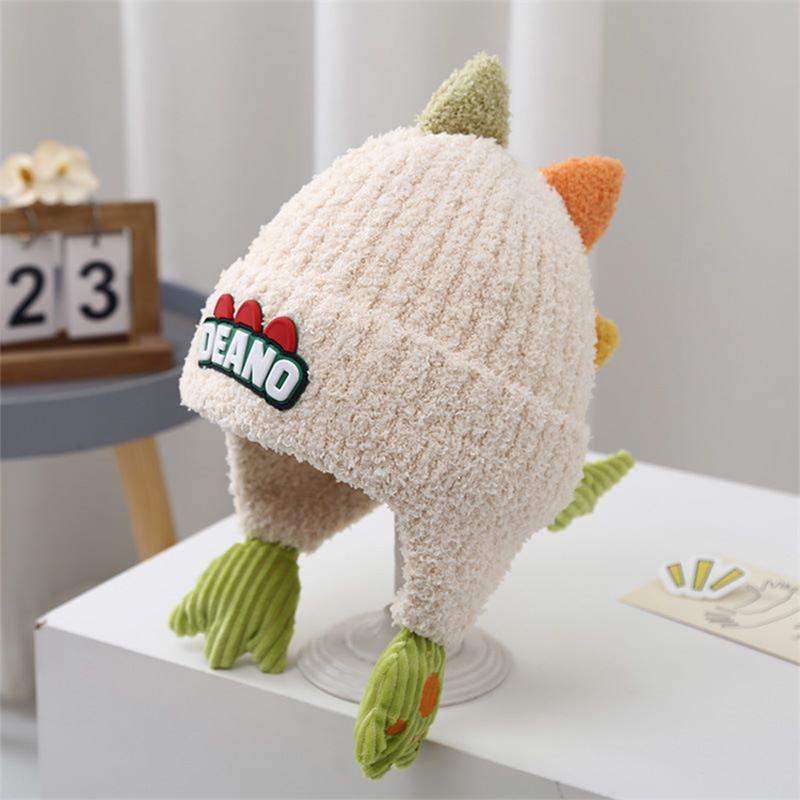 Осенне-зимняя шапка, милая мультяшная шапка с изображением динозавра, теплая ветрозащитная шапка для защиты ушей, утолщенная детская шапка, подарки