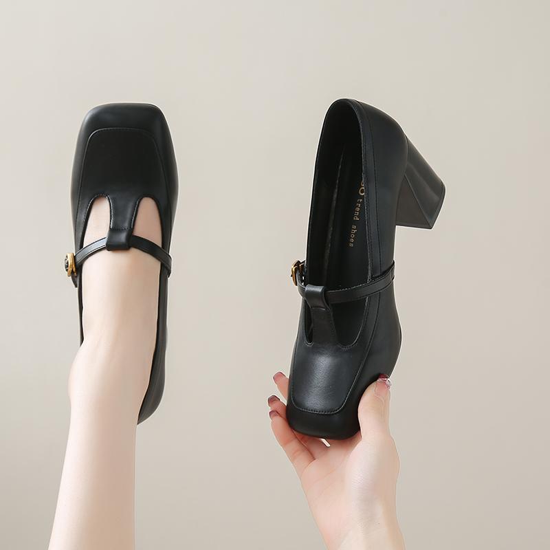 Мода 2025 Обувь Женская Ретро Женские Туфли Мэри Джейн на Высоком Каблуке с Квадратным Носком и Ремешком с Пряжкой, Туфли на Массивном Каблуке для Модного Платья, Офиса, Zapatos