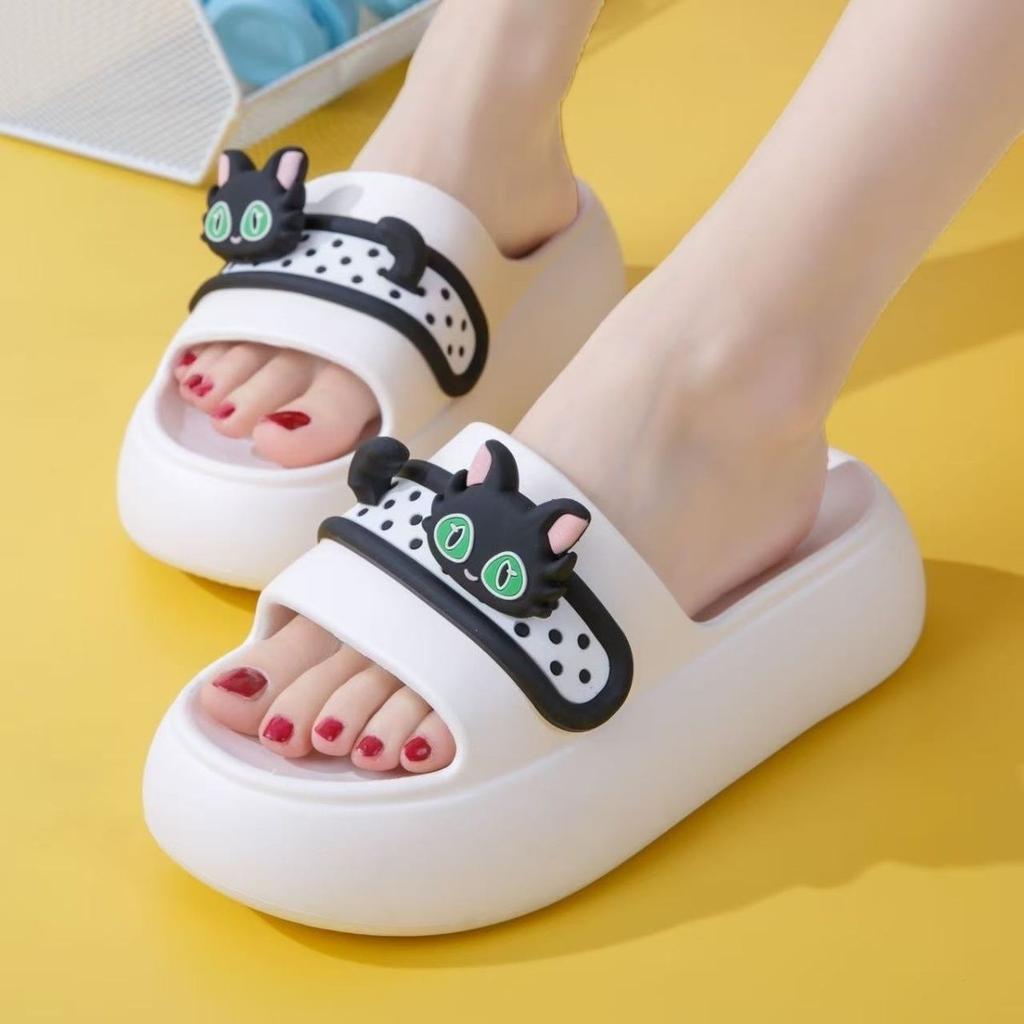 Пляжные сандалии Eva, тапочки-слайды для женщин, симпатичные нескользящие тапочки с толстой подошвой для улицы, летние тапочки для кошек