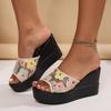Flowers, Sequins, Embroidery, High Heels, Wedge Heels, Slippers, Thick Soles, Sandals, Plus Size, Women's Shoes