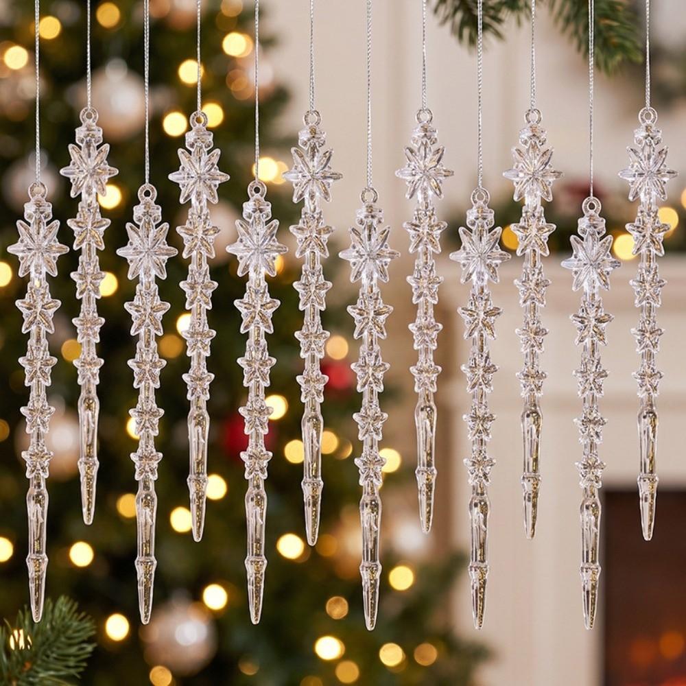 12pcs Transparent Snowflakes Ice Strip Pendants Shining DIY Acrylic Christmas Icicle Pendants Crushed Ice Exquisite