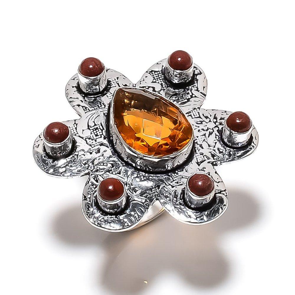 Натуральный медовый топаз, камень солнечный камень, кольцо из стерлингового серебра 925 пробы, размер 8 N9v74