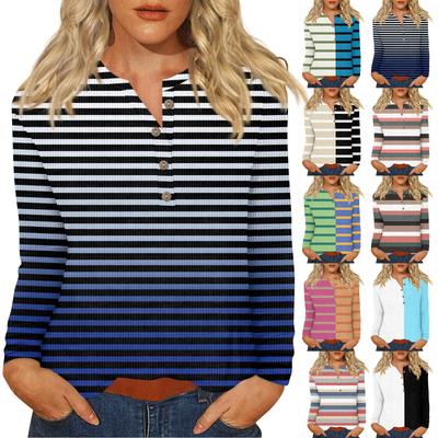 Жен. Футболка Футболка С принтом Пуговицы Длинный рукав Повседневные Выходные Мода Классический V-образный вырез Обычный Верх