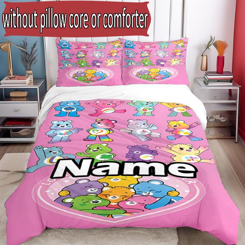 3pcs Duvet Cover Set (1*Duvet Cover + 2*Pillowcase, Without Core), Custom Name Care Bears Pattern Bedding Set, Home Bedroom Decor Gift