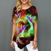 Casual Women Summer T-shirt Hummingbird Love Printed Stretch Loose Shirt Women Clothes Irregular Summer New Tops XS-8XL