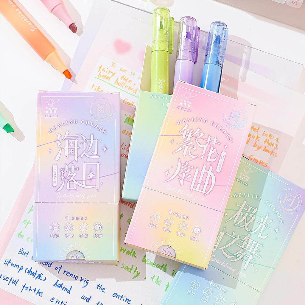 4 шт. набор маркеров-маркеров Sparklin Color, блестящие, блестящие, волшебные, художественные маркеры, линейка для рисования, школа живописи