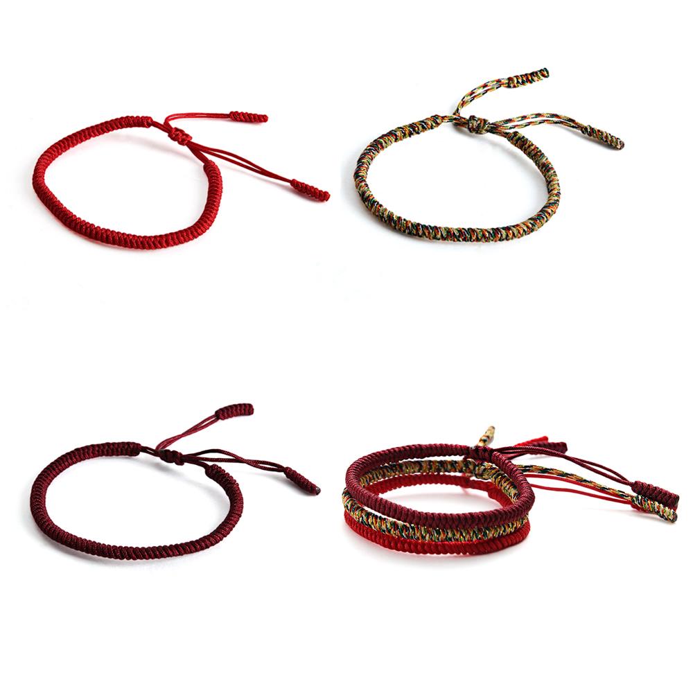 1PC/3PCs Handmade Jewelry Adjustable Tibetan Buddhist Knots Bracelet Weave Bangle Red Rope
