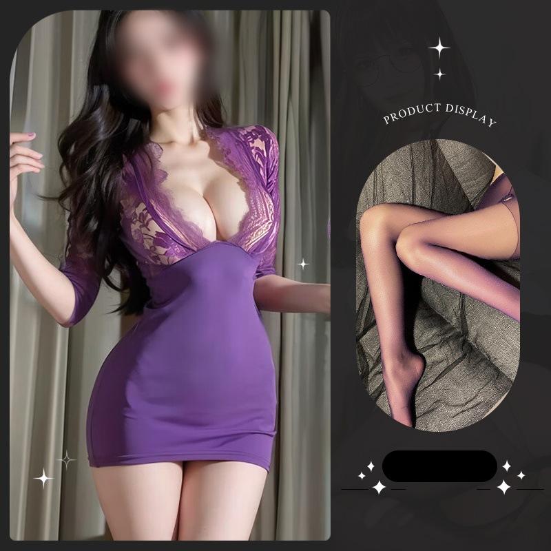 Sex Underwear Skinny Hip Skirt Sexy Secretary Uniform Seduction Deep V Breast Lace Sex Clothing
