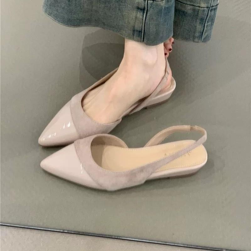 Нежные туфли-лодочки на танкетке в сказочном стиле, новинка 2025 года, элегантные замшевые туфли с острым носком и неглубоким вырезом, с открытой пяткой, для работы