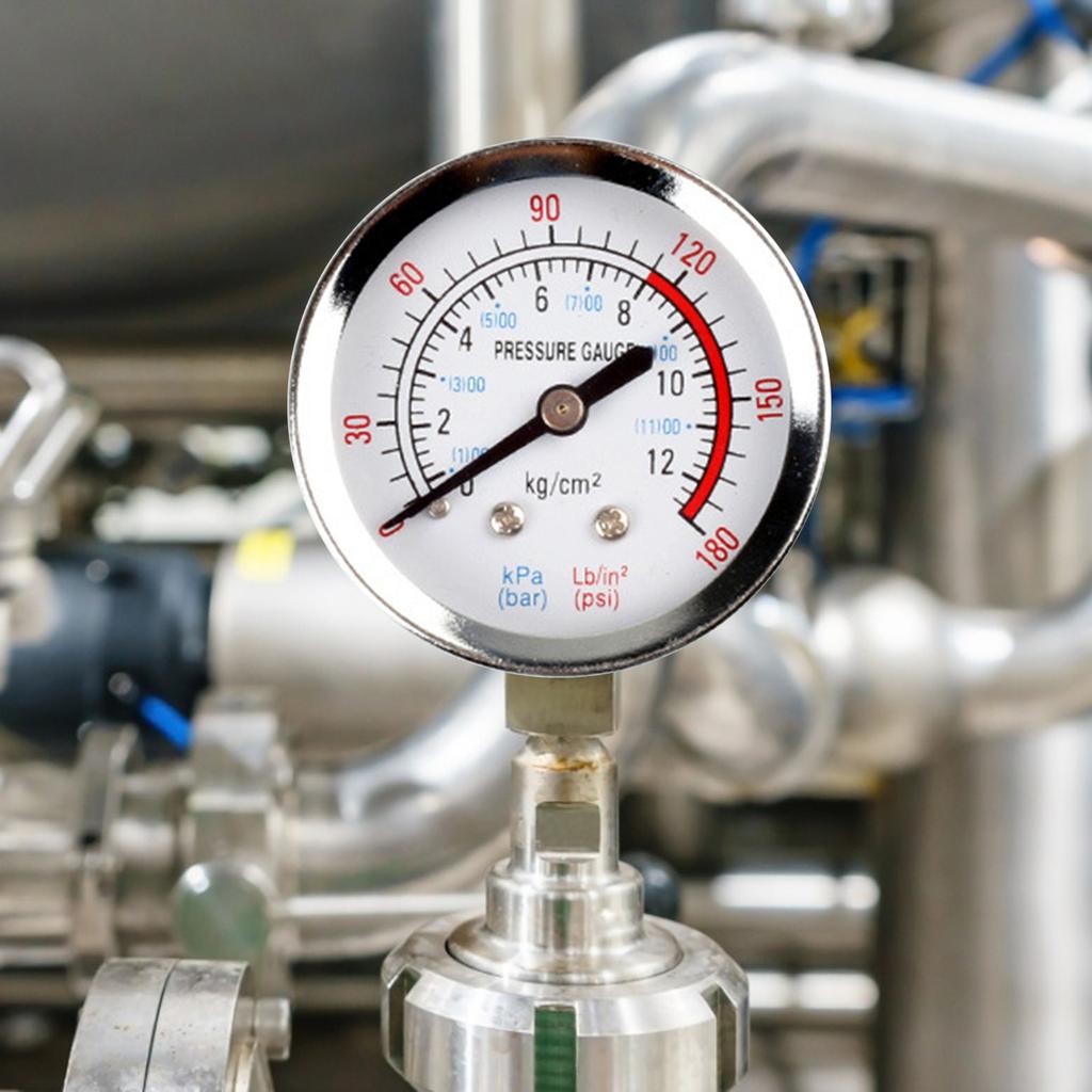 High-performance Air Pressure Gauge Center Back Mount 1/4"/1/8" Connection Size Measuring Range 0-12 BAR 0-180 PSI