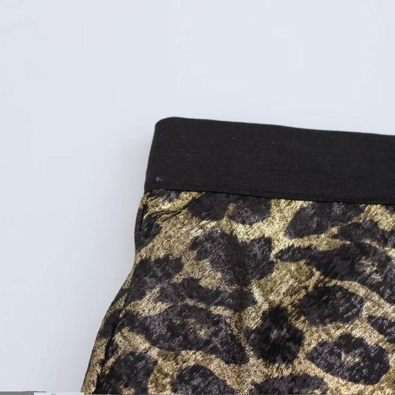 Kaslead New Arrival Women's Fashion Style Fashion Short Bronzing Leopard Print Elastic Waist Double Circle Short Skirt