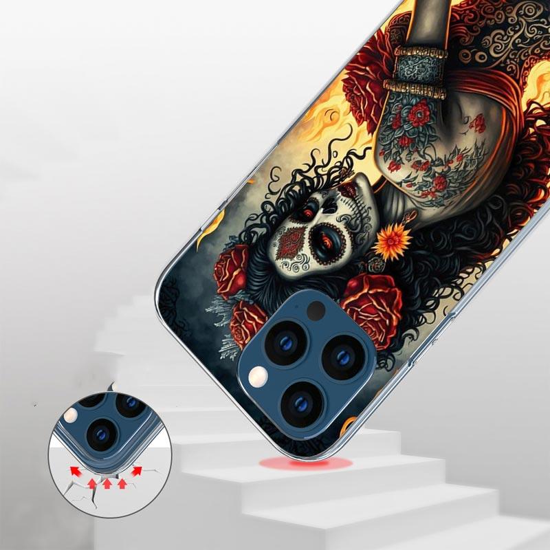 Catrina Beautiful Rose Girl Skull Case Phone Cover for Apple iphone 16 15 14 13 12 Mini 11 Pro Max 16E X XS XR 7 Plus 8 + SE 202