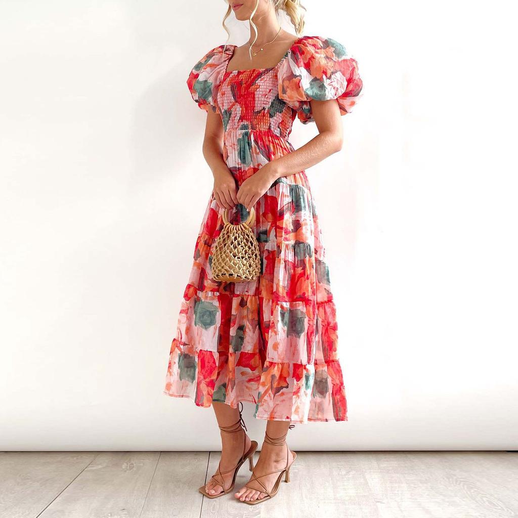 Ladies Summer Fashion High Waist Off Shoulder Dress