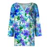 3/4 Length Sleeve Womens Tops Print Vintage Fashion Casual Loose With V Neck Plus Size Shirts Tops
