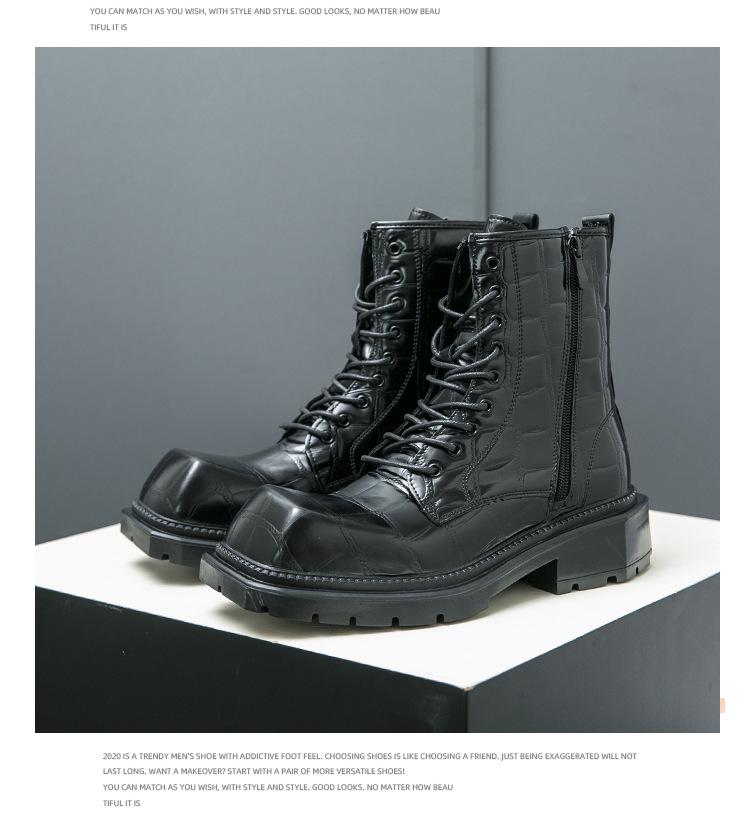 Мужские кожаные ботильоны большого размера с квадратным носком - Британский стиль, формальная и повседневная обувь с высоким верхом