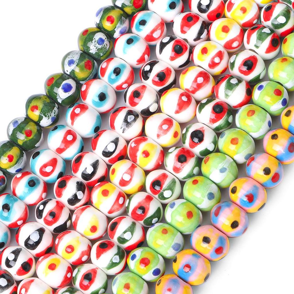 2Pcs Handmade Round Dot Ceramic Beads Charm Porcelain Loose Spacer Beads for DIY Jewelry Craft Making Accessories