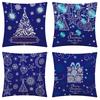 Cross-border Blue Christmas Pillow Case Print Home Sofa Cushion Cover Living Room Bedroom Cushion