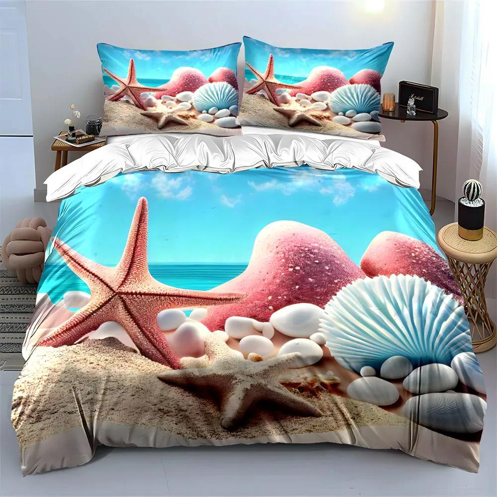 Beach Starfish Shell Decor Set Multiple sizes kid's and adults' bedroom Exquisite 3PC bedding set gift