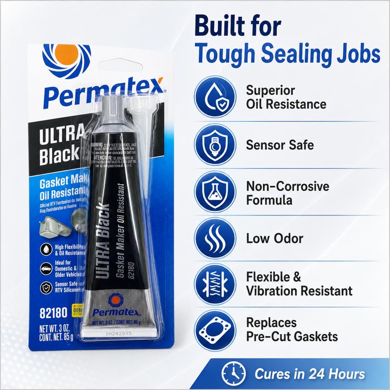 Original Permatex 82180 Ultra Black Gasket Maker RTV Silicone Sealant Sensor Safe Oil Resistant Automotive Glue